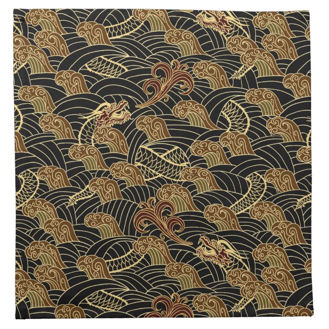 Oriental Sea Dragon Pattern Cloth Napkin (Front)