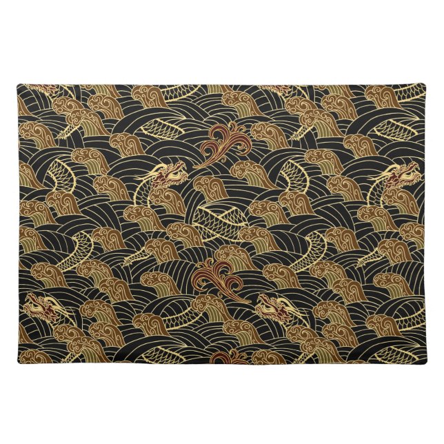 Oriental Sea Dragon Pattern Cloth Placemat (Front)