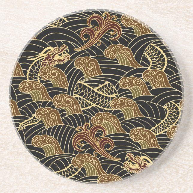 Oriental Sea Dragon Pattern Coaster (Front)