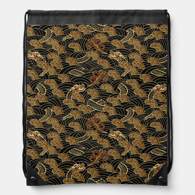 Oriental Sea Dragon Pattern Drawstring Bag (Front)
