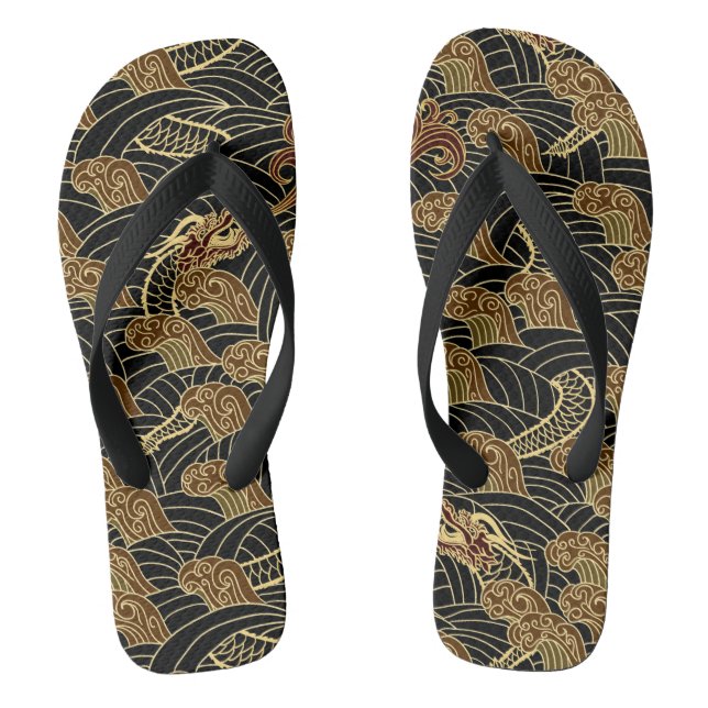 Oriental Sea Dragon Pattern Flip Flops (Footbed)