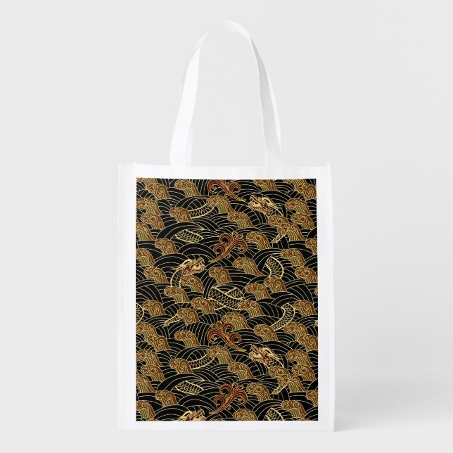 Oriental Sea Dragon Pattern Grocery Bag (Front)