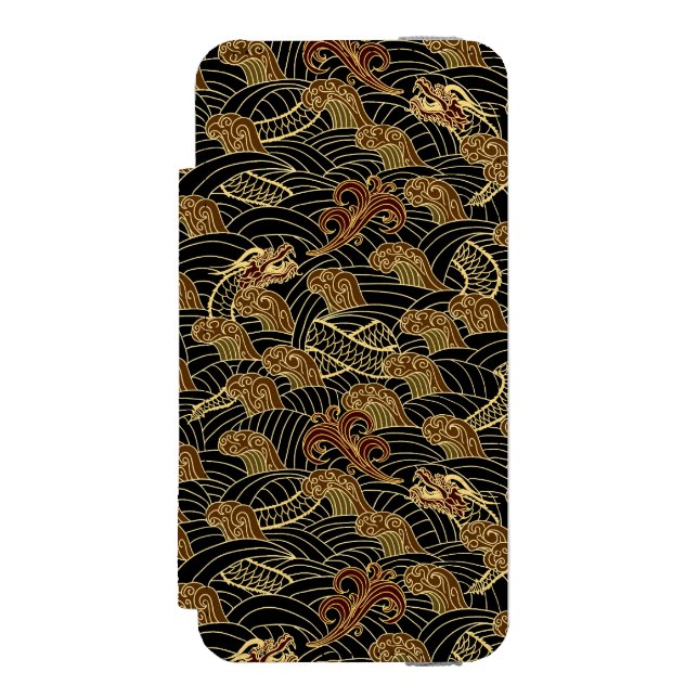 Oriental Sea Dragon Pattern Incipio iPhone Wallet Case (Folio Front)