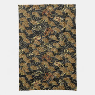 Oriental Sea Dragon Pattern Kitchen Towel