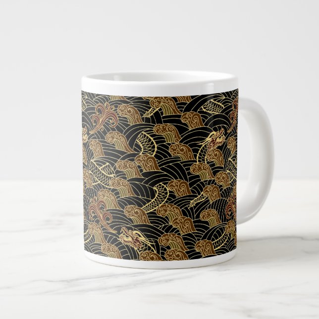 Oriental Sea Dragon Pattern Large Coffee Mug (Front Right)