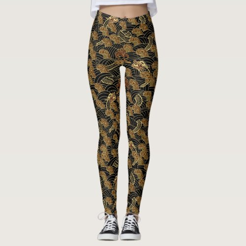 Oriental Sea Dragon Pattern Leggings