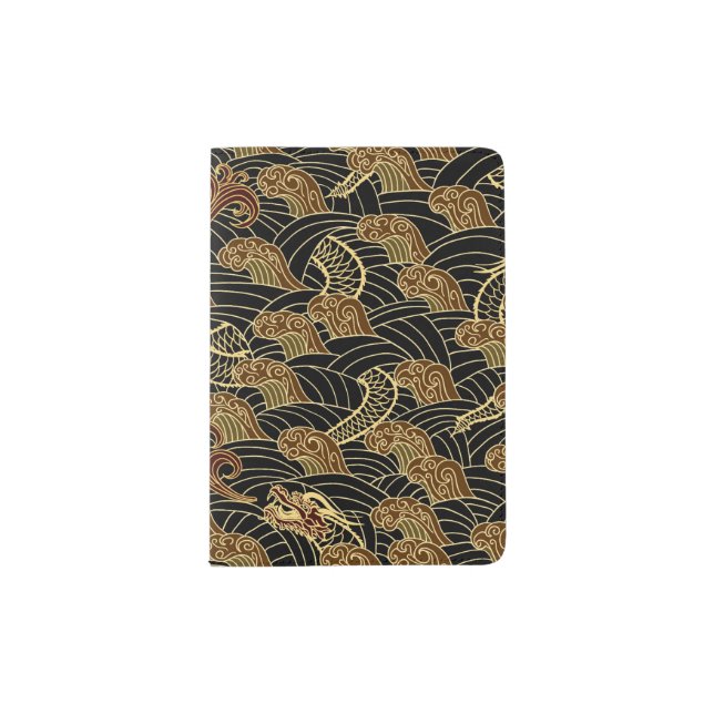 Oriental Sea Dragon Pattern Passport Holder (Front)