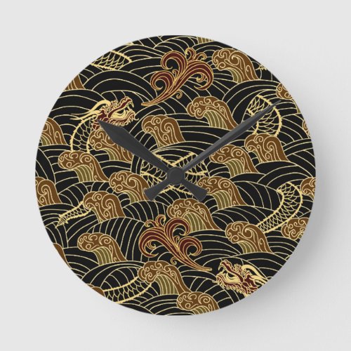 Oriental Sea Dragon Pattern Round Clock