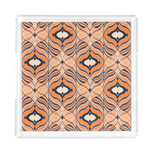 Oriental Seamless: Black Orange Ornament Acrylic Tray