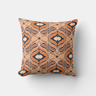 Oriental Seamless: Black Orange Ornament Throw Pillow