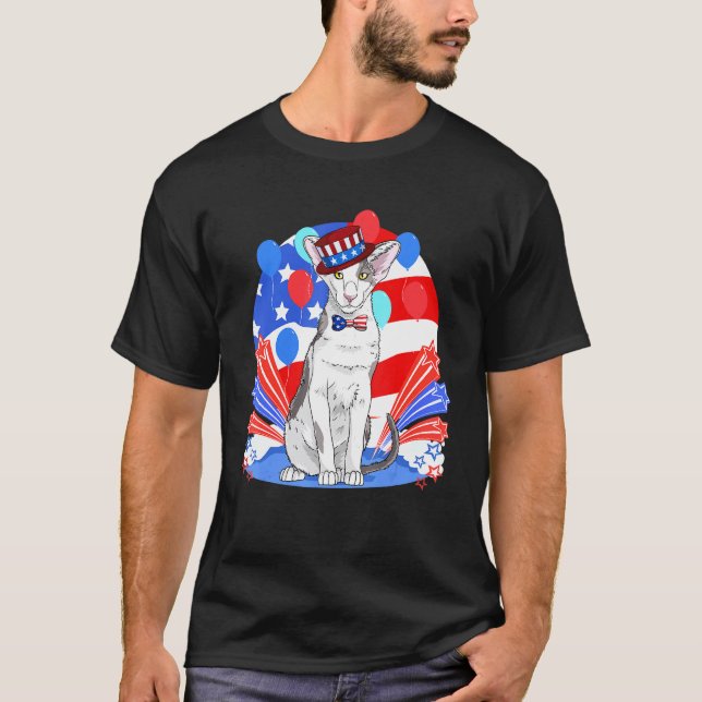 Oriental Shorthair Cat 4th Of July Patriotic Ameri T-Shirt (Front)