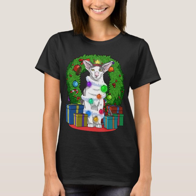 Oriental Shorthair Cat Christmas Tree X-mas Santa T-Shirt (Front)