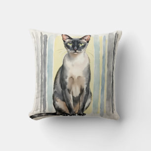 Oriental Shorthair Watercolor Linear Stripe Art Throw Pillow