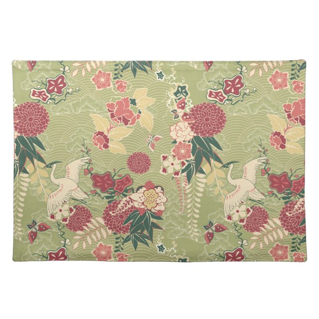 Oriental Silk Painting Pattern Cloth Placemat (Front)