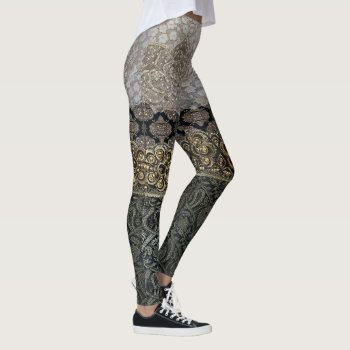Oriental Silver & Gold Lace Garter Leggings by AlignBoutique at Zazzle