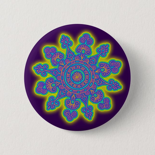 Oriental Snowflake Flower I + your backg. & ideas Pinback Button (Front)
