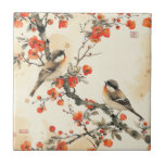 Oriental Songbirds and Blossom - Traditional Asian Ceramic Tile