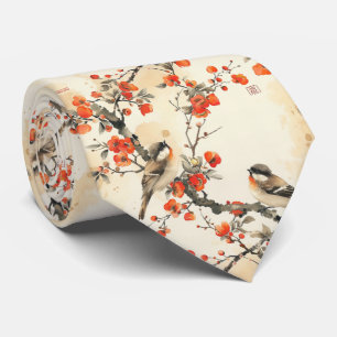 Oriental Songbirds and Blossom - Traditional Asian Neck Tie