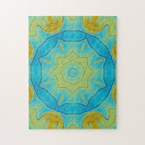 Oriental Star in Blue and Old Gold Yellow Jigsaw Puzzle
