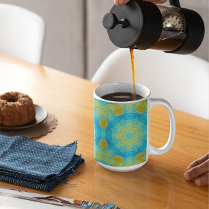 Oriental Star In Blue and Old Gold Yellow Mug