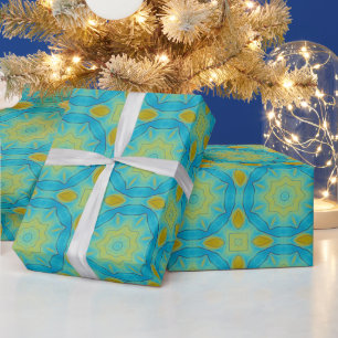 Oriental Star in Blue and Old Gold Yellow Wrapping Paper