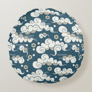 Oriental-style cloud pattern round pillow