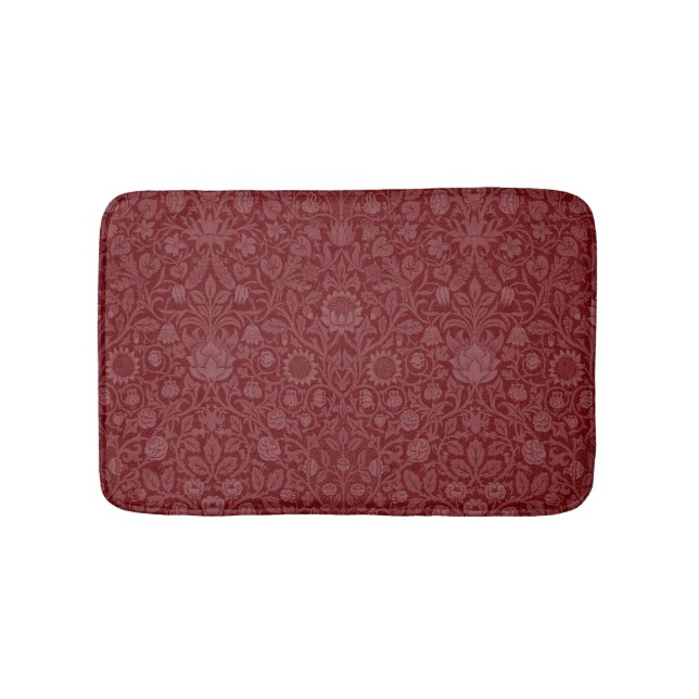 Oriental style floral design in dark red bath mat (Front)