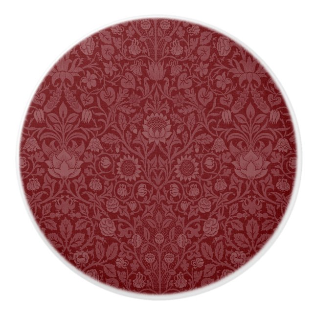 Oriental style floral design in dark red ceramic knob (Front)