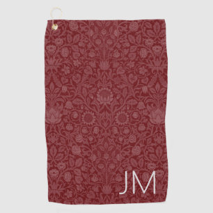 Oriental style floral design in dark red golf towel