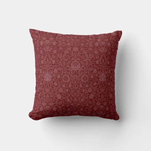 Oriental style floral design in dark red throw pillow