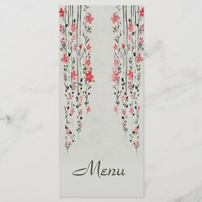 Oriental style floral watercolor wedding menu (Front)