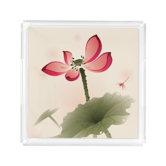 Oriental style Lotus Acrylic Tray (Front)