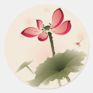 Oriental style Lotus Classic Round Sticker