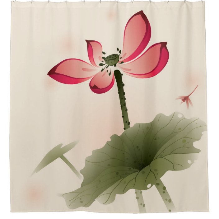 Oriental Style Lotus Shower Curtain, Oriental Shower Curtain