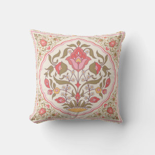 Oriental style ornate floral design throw pillow