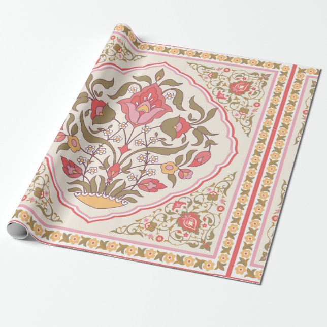Oriental style ornate floral design wrapping paper (Unrolled)