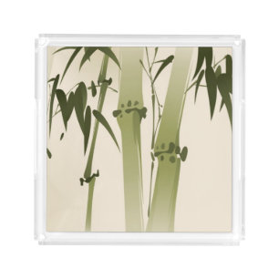 Oriental style painting, bamboo branches 2 acrylic tray