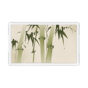 Oriental style painting, bamboo branches 2 acrylic tray