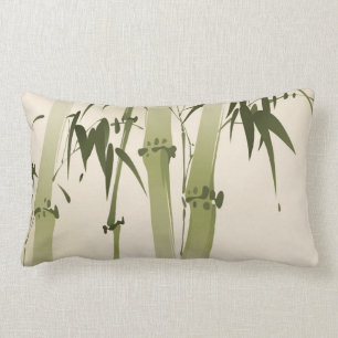 Oriental style painting, bamboo branches 2 lumbar pillow