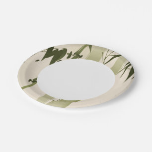 Oriental style painting, bamboo branches 2 paper plates