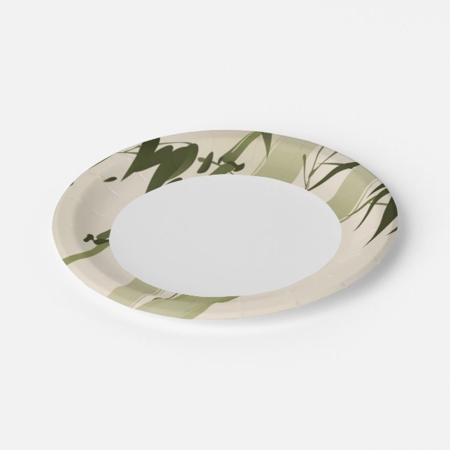 Oriental style painting, bamboo branches 2 paper plates (Angled)