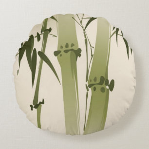 Oriental style painting, bamboo branches 2 round pillow