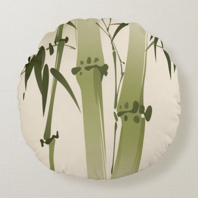 Oriental style painting, bamboo branches 2 round pillow (Front)