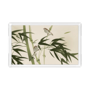 Oriental style painting, bamboo branches acrylic tray