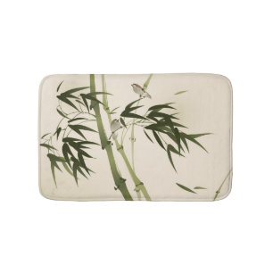 Oriental style painting, bamboo branches bath mat