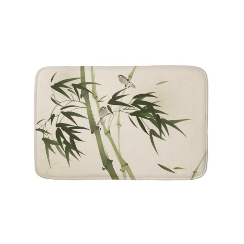 Oriental style painting bamboo branches bath mat