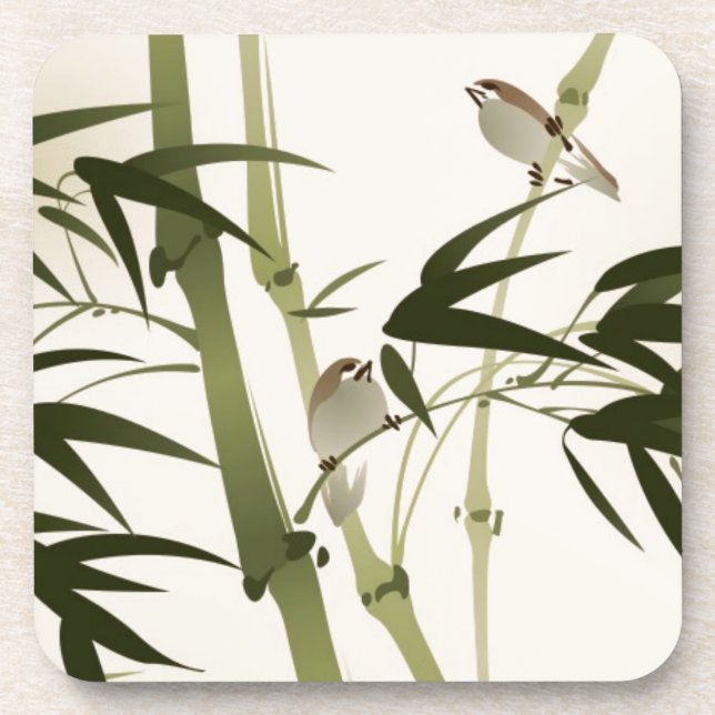 Oriental style painting, bamboo branches beverage coaster (Front)