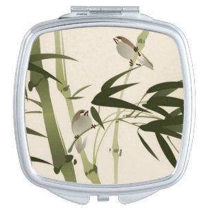 Oriental style painting, bamboo branches compact mirror