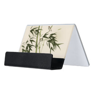 Oriental style painting, bamboo branches desk business card holder
