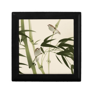 Oriental style painting, bamboo branches keepsake box